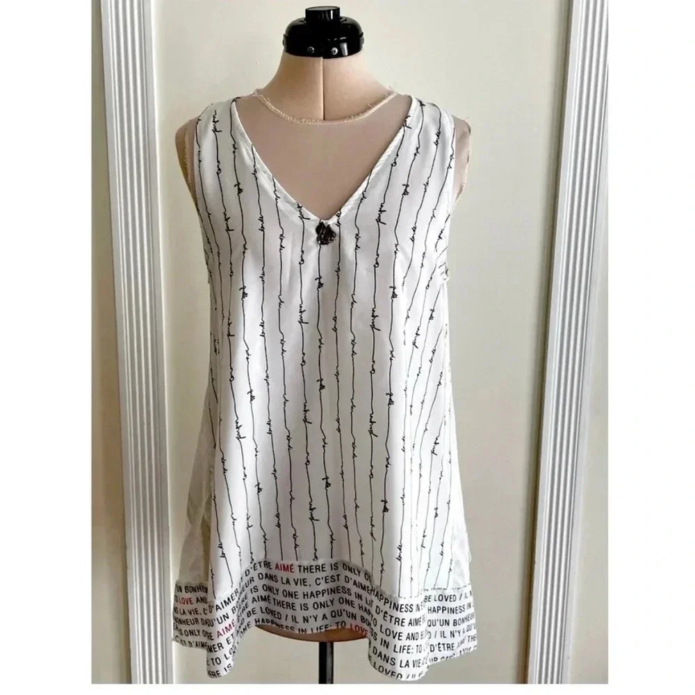 LAST CALL Artisan Sleeveless Blouse Women’s Medium French Writing Wearable Art